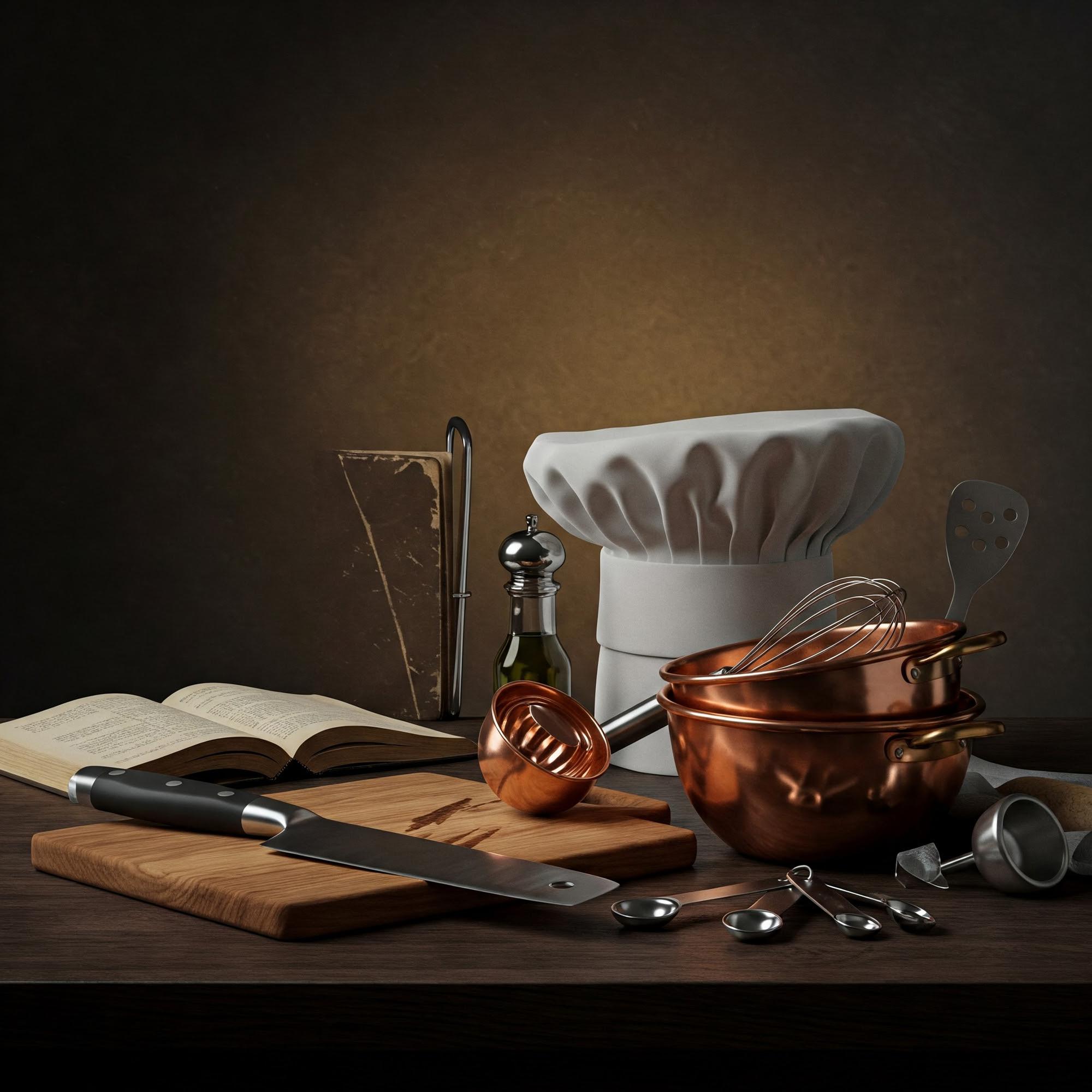 Studio kitchen workspace with chef tools